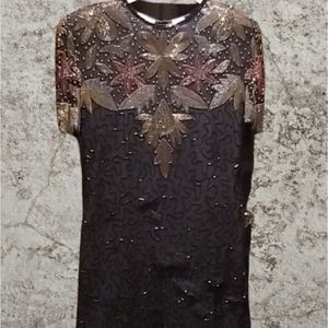 VINTAGE LAWRENCE KAZAR BEADED DRESS SZ PL EUC